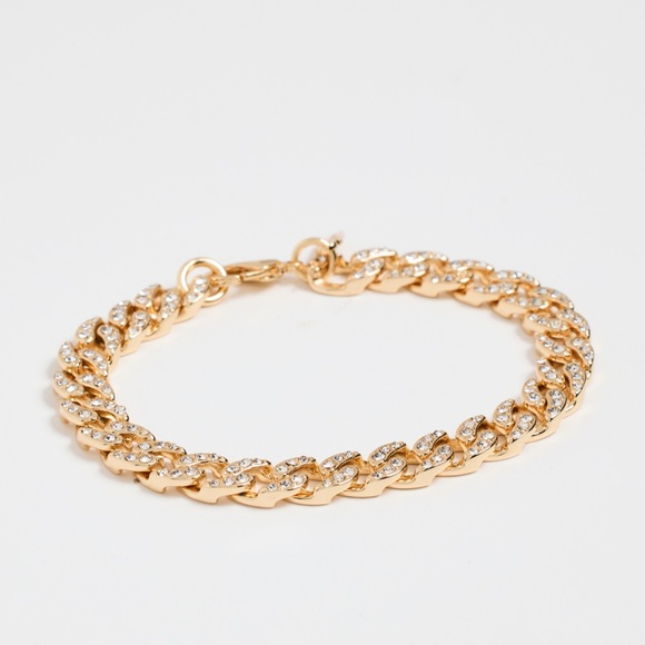 Nwot Kenneth Jay Lane Wide Gold/Crystal Curb Link Chain Bracelet - Picture 1 of 4